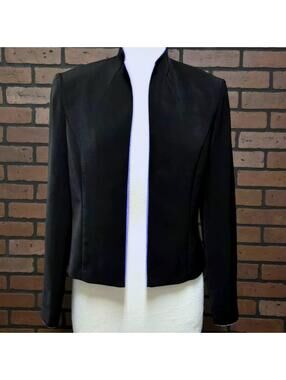 Lavender Lined Black Open Front Blazer Women's Suit Jacket Size 8